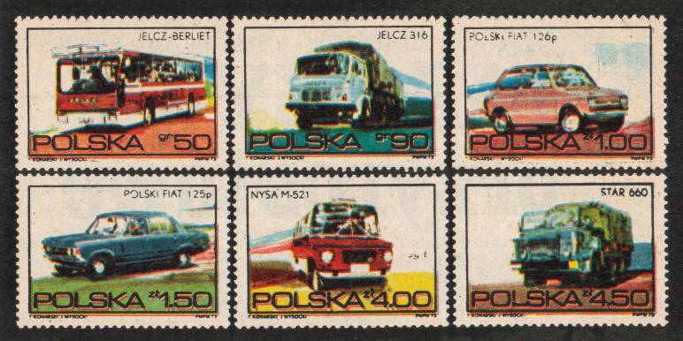 Technika na znaczkach pocztowych - Polskie Samochody